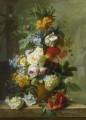 Stillleben OF FLOWERS IN A VASE ON A MARBLE LEDGE Jan van Huysum klassische Blumen